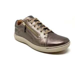 Clarks Nalle Lace Bronze Metallic Leather Sneaker Zip Comfort Walking Shoe